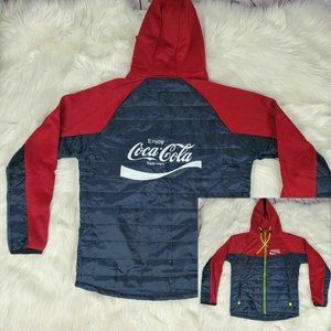 Coca Cola Men's Size XL Blue Red Hooded Channel Full Zip Jacket